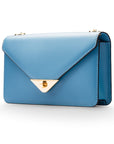 Small leather envelope chain bag, light blue, front view