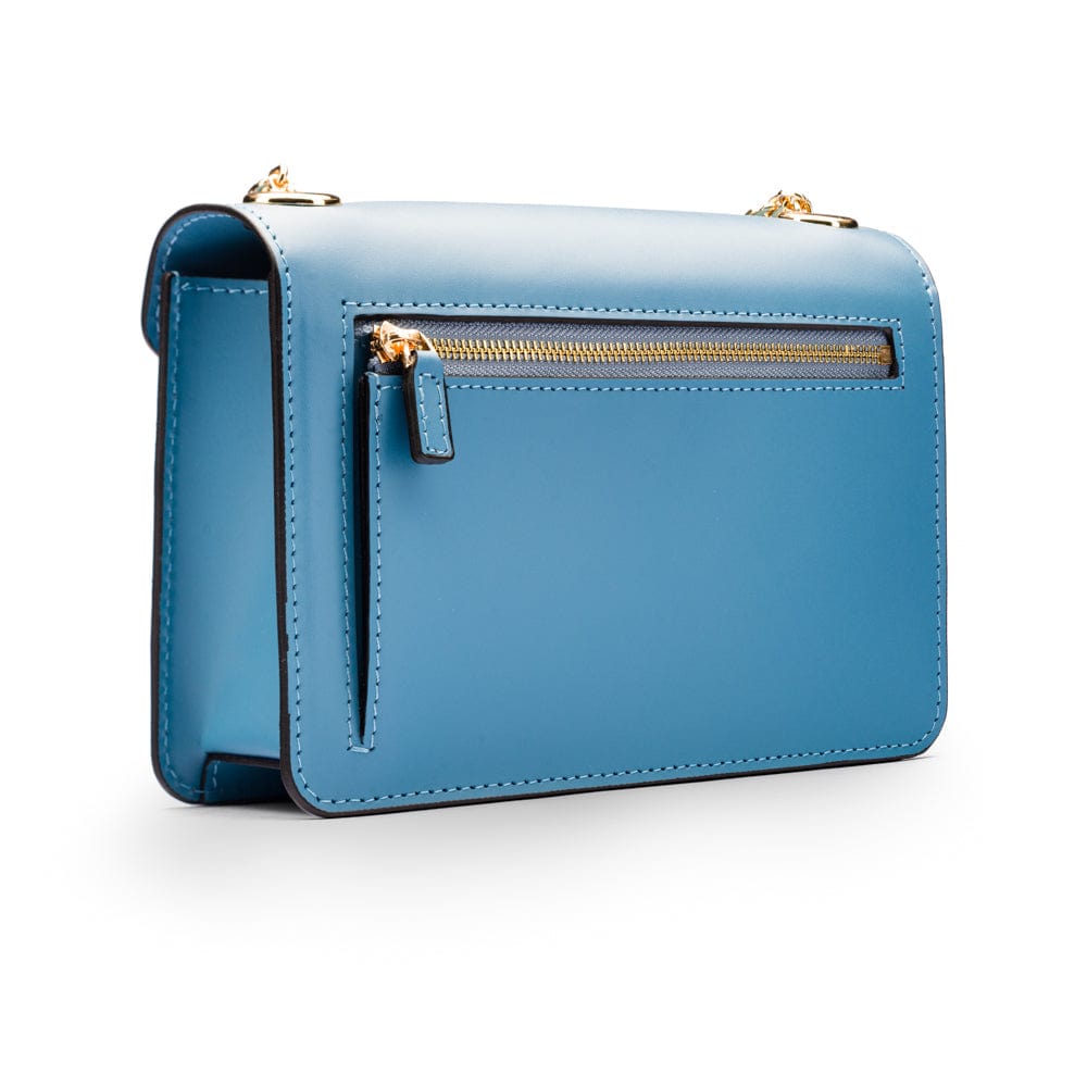 Small leather envelope chain bag, light blue, back view