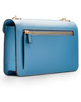 Small leather envelope chain bag, light blue, back view