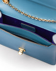 Small leather envelope chain bag, light blue, inside view