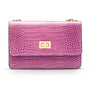 Mini chain bag, lilac croc, front view