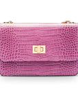 Mini chain bag, lilac croc, front view