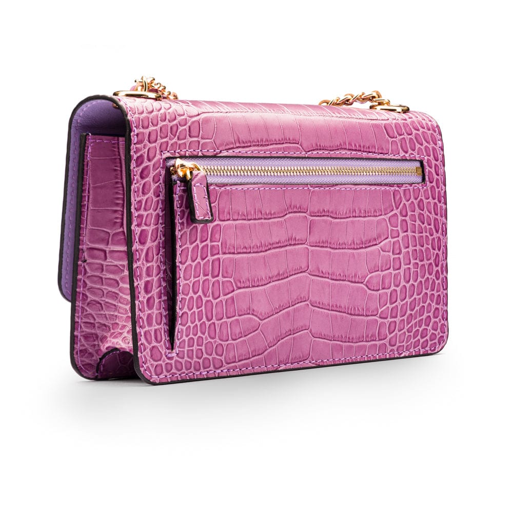 Mini chain bag, lilac croc, back view