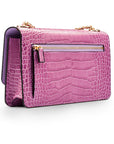 Mini chain bag, lilac croc, back view