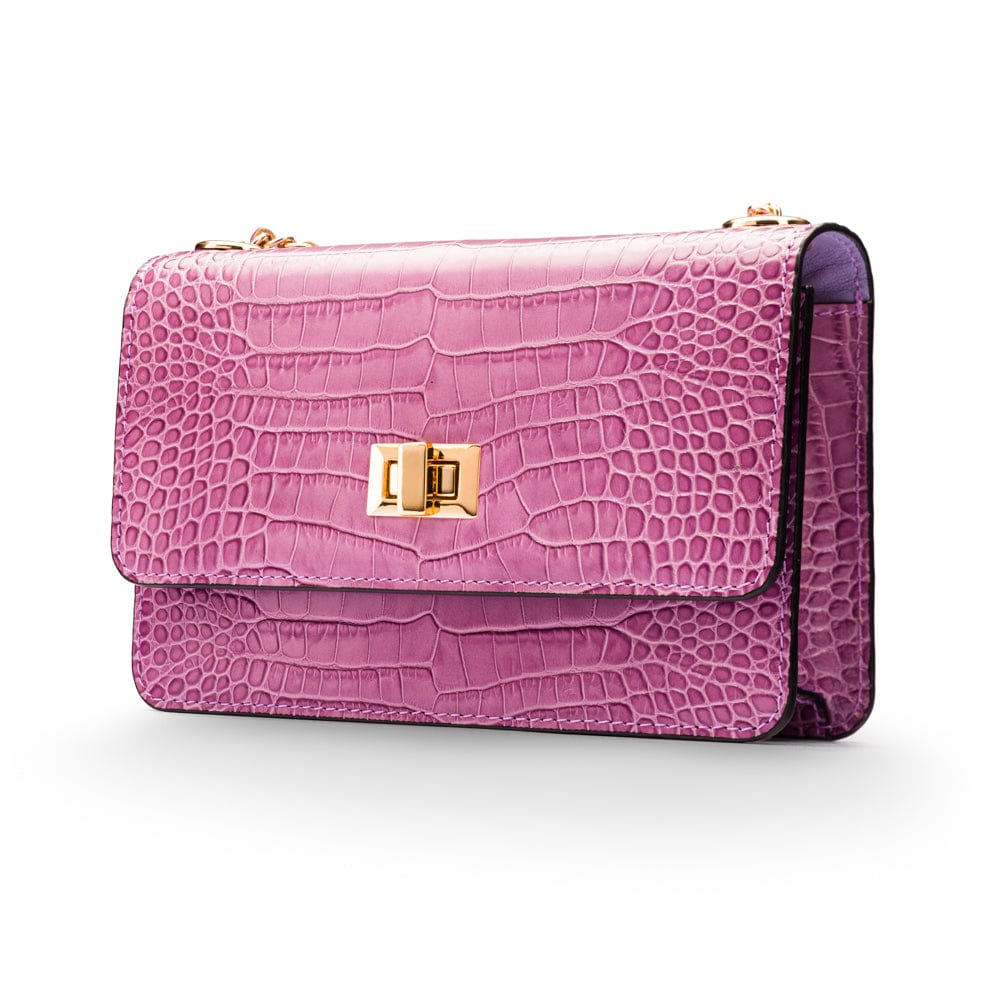 Mini chain bag, lilac croc, side 