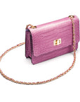 Mini chain bag, lilac croc, side view