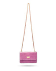 Mini chain bag, lilac croc, with long chain strap