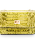 Mini chain bag, lime croc, front view