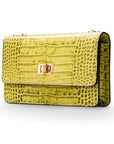 Mini chain bag, lime croc, side view