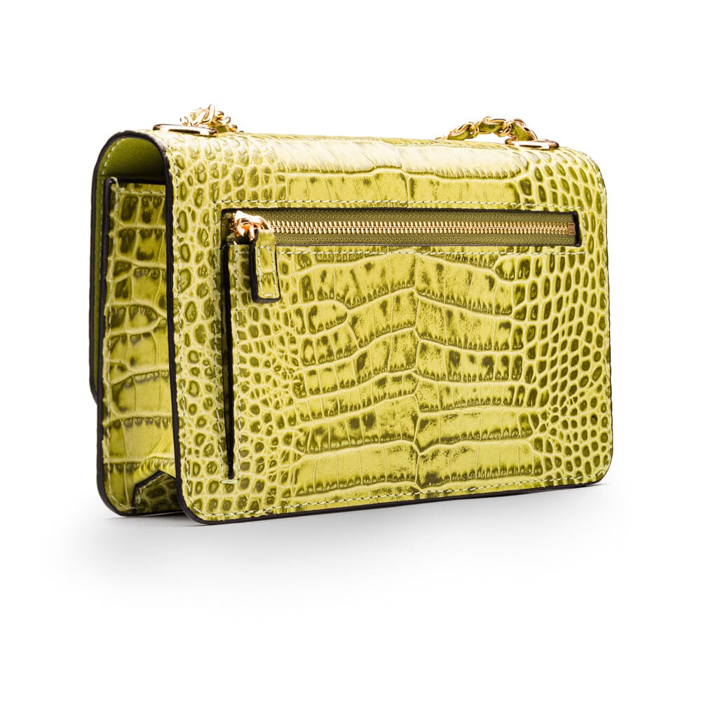 Mini chain bag, lime croc, back view