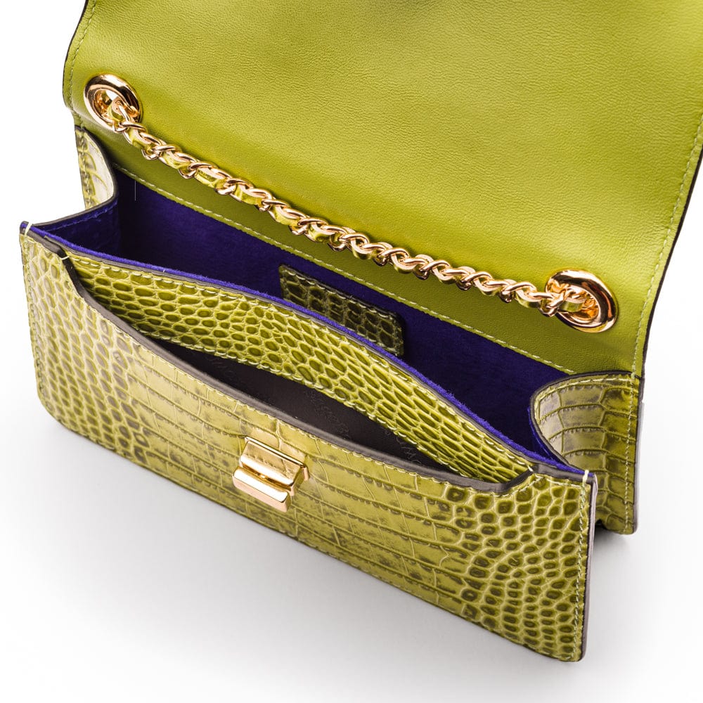 Mini chain bag, lime croc, inside view