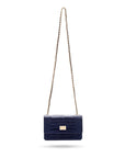 Mini chain bag, navy croc, long chain strap