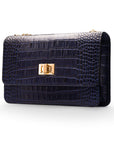 Mini chain bag, navy croc, front 