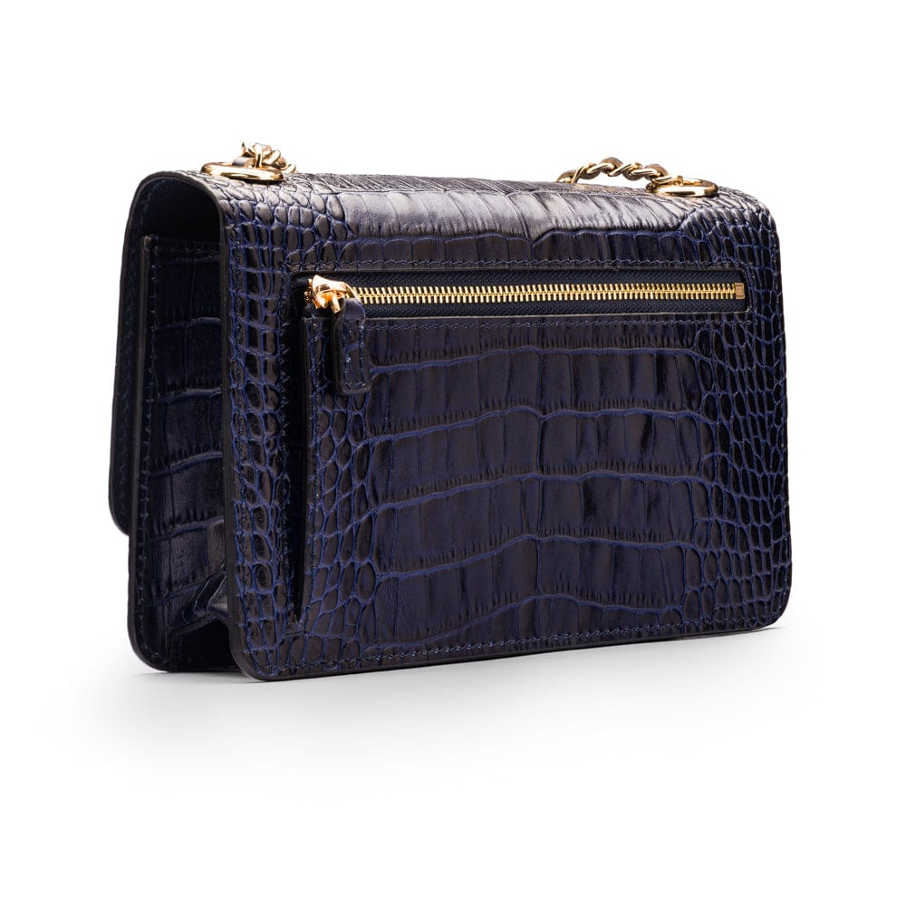 Mini chain bag, navy croc, back view