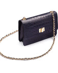 Mini chain bag, navy croc, side view