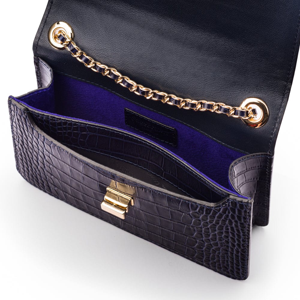 Mini chain bag, navy croc, inside view