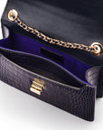 Mini chain bag, navy croc, inside view