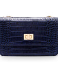 Mini chain bag, navy croc, front view