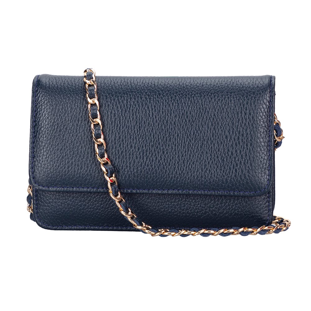 Small leather chain bag, navy, front