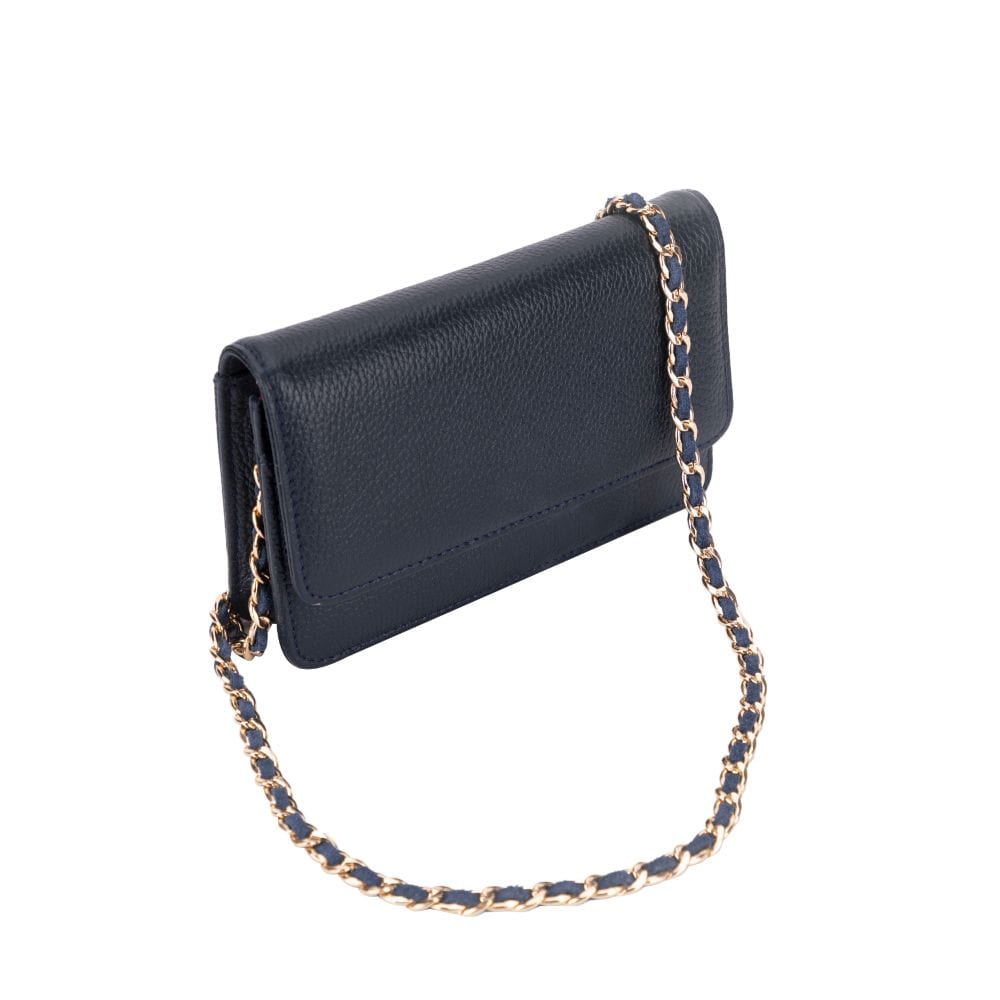 Small leather chain bag, navy, side