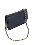 Small leather chain bag, navy, side