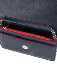 Small leather chain bag, navy, open