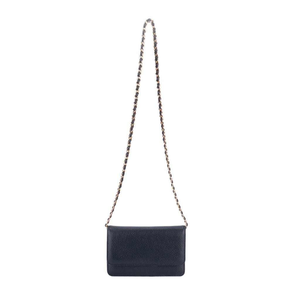 Small leather chain bag, navy, chain strap