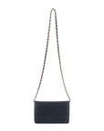 Small leather chain bag, navy, chain strap