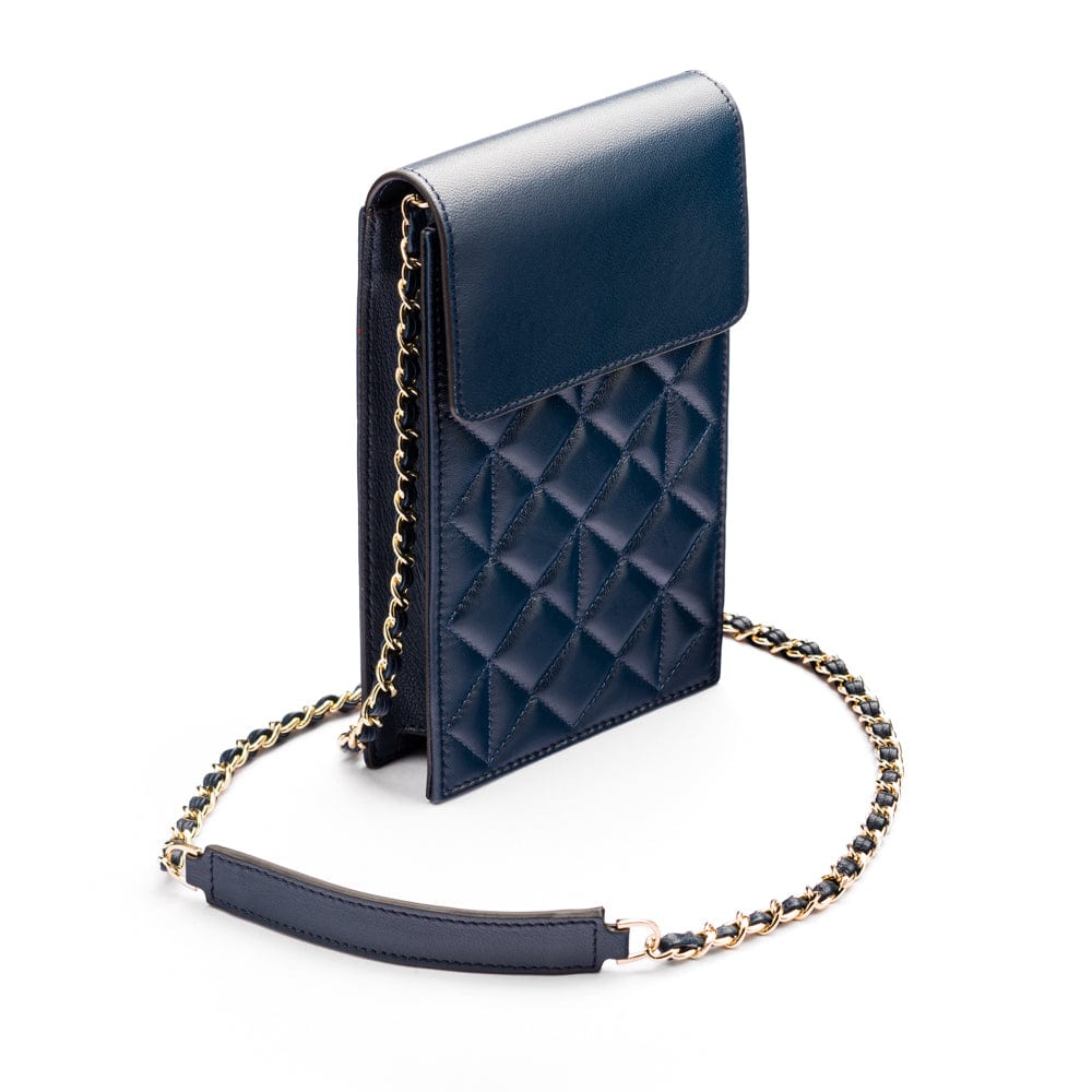 Leather phone bag, navy, side