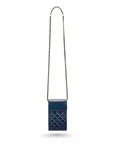 Leather phone bag, navy, with long strap