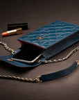 Leather phone bag, navy, lifestyle