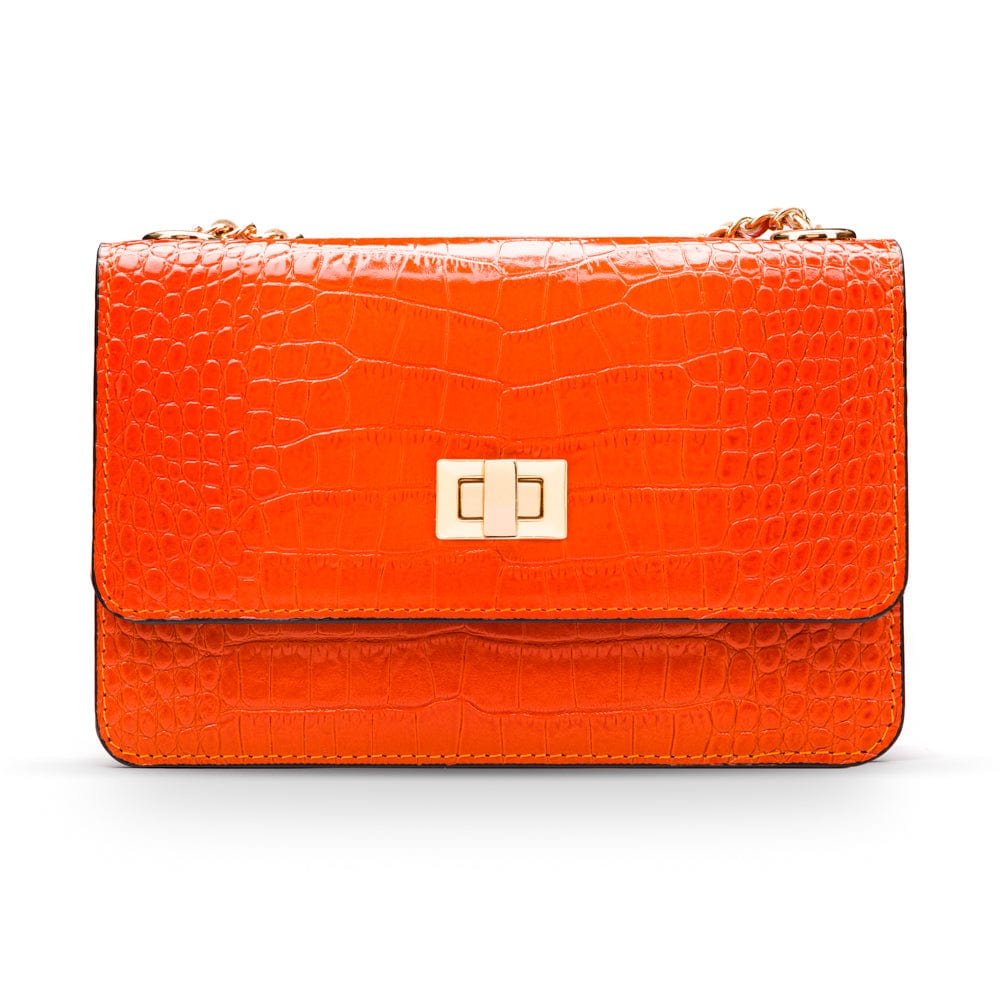 Mini chain bag, orange croc, front view