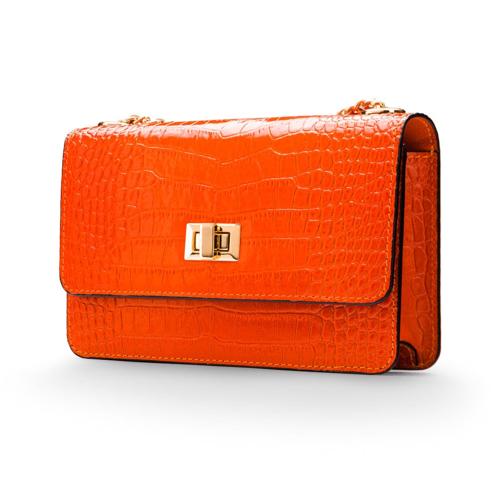 Mini chain bag, orange croc, side view