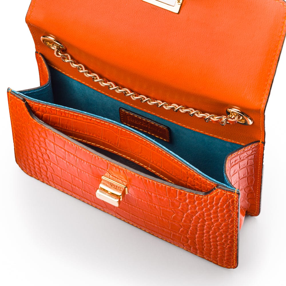 Mini chain bag, orange croc, inside view