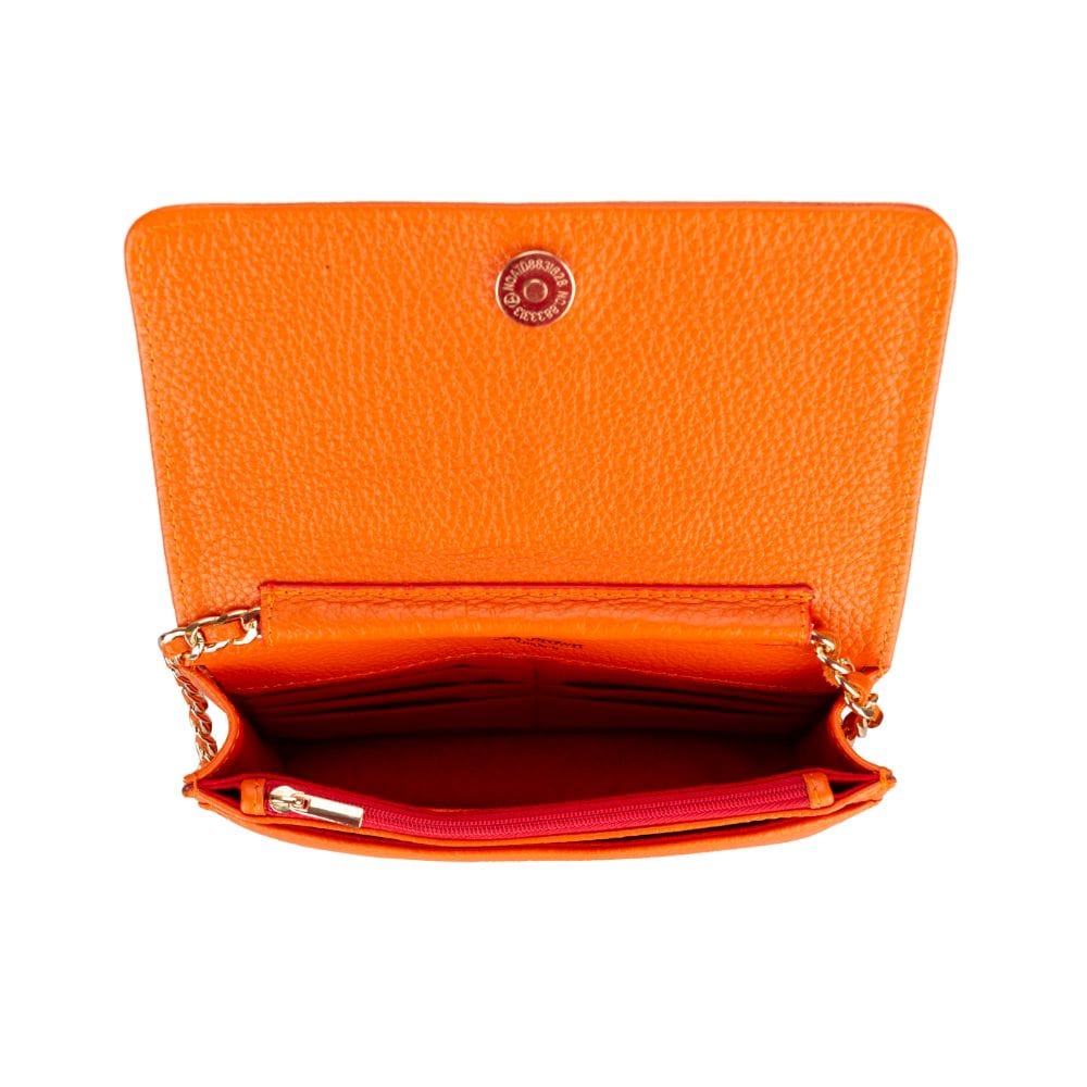 Small leather chain bag, orange, inside