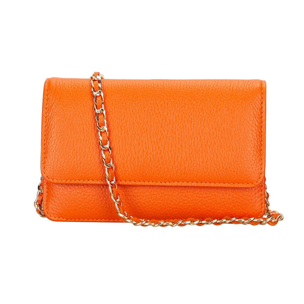 Small leather chain bag, orange, front