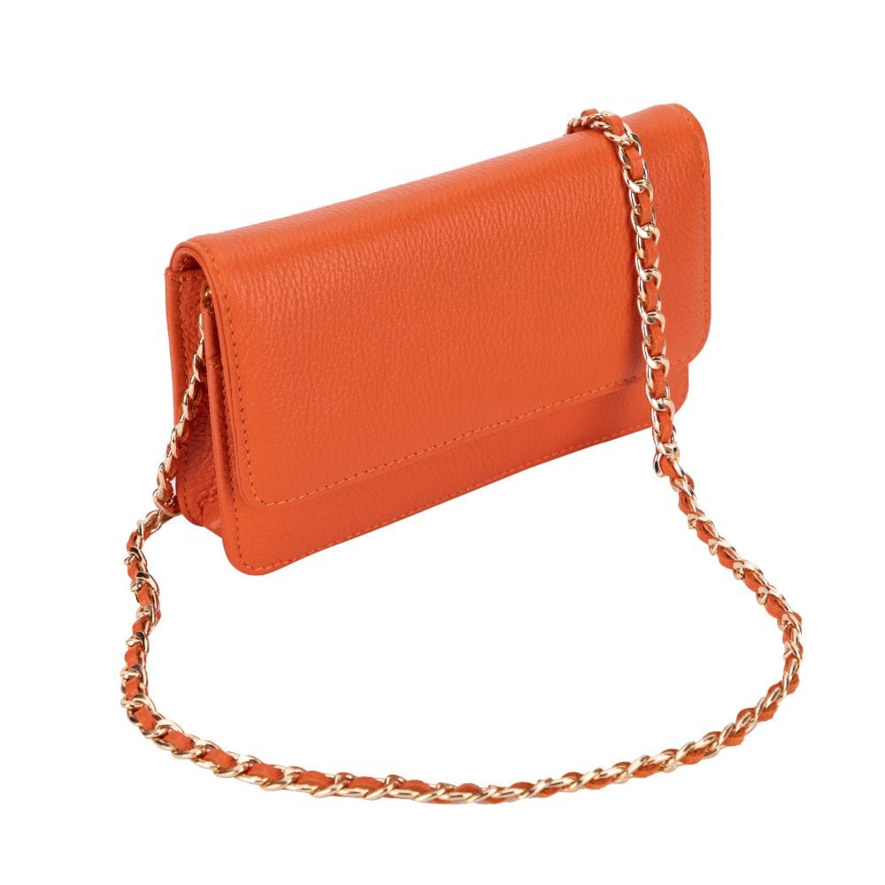 Small leather chain bag, orange, side