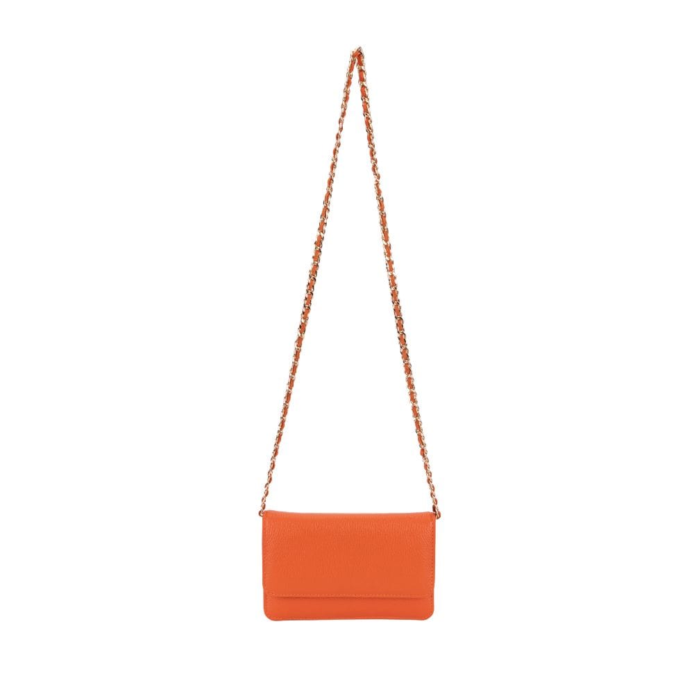 Small leather chain bag, orange, chain strap