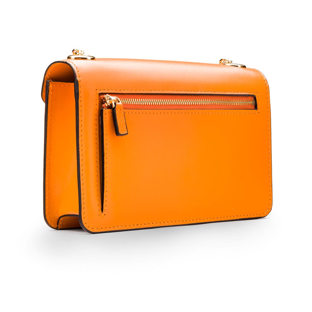 Small leather envelope chain bag, orange, back view