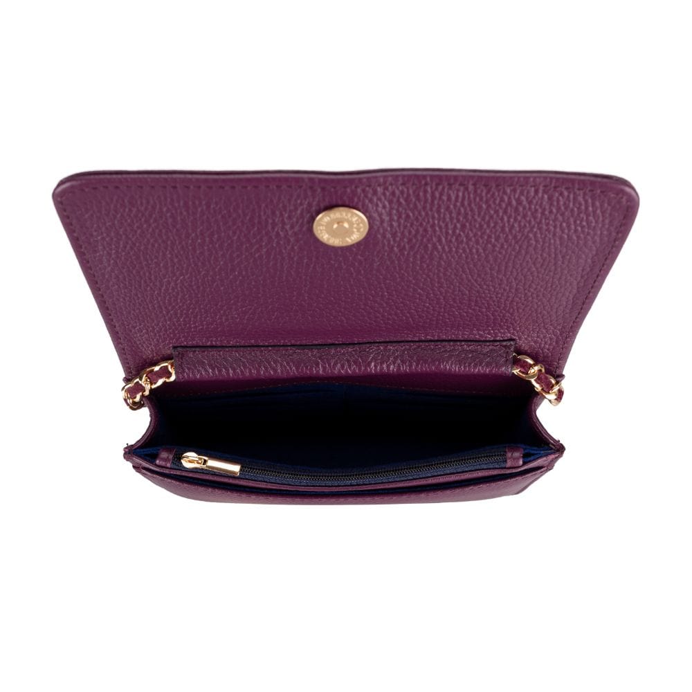 Small leather chain bag, purple, inside