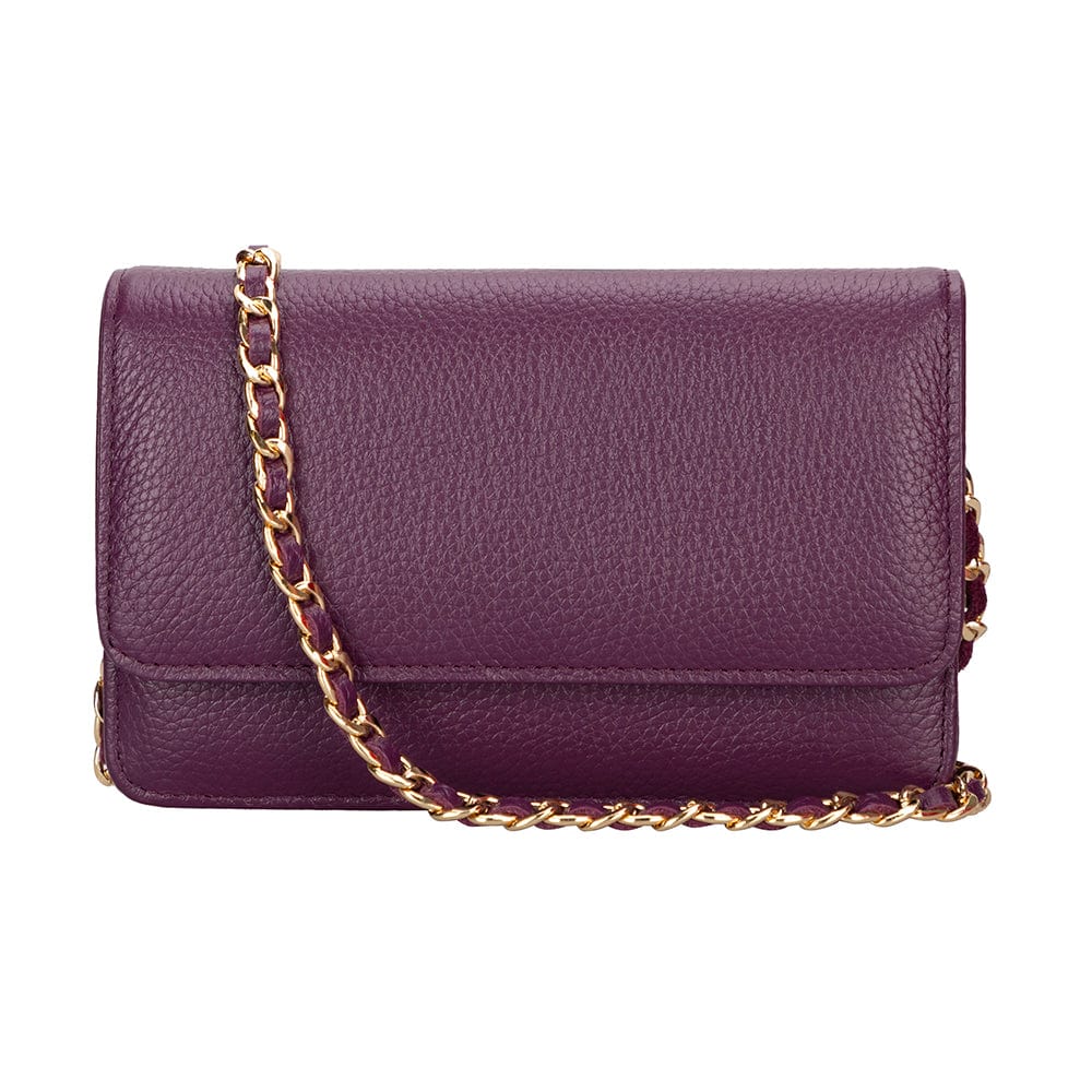 Small leather chain bag, purple, front