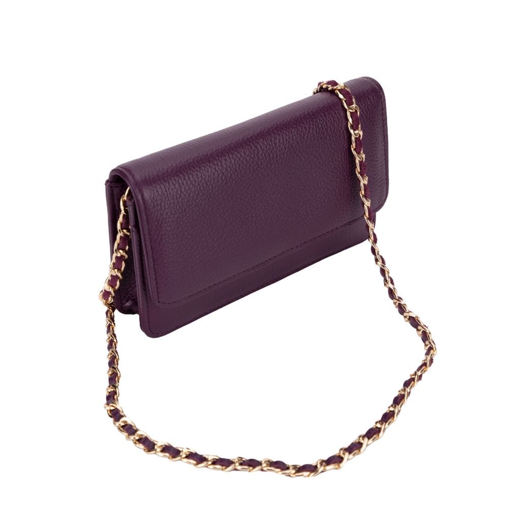Small leather chain bag, purple, side
