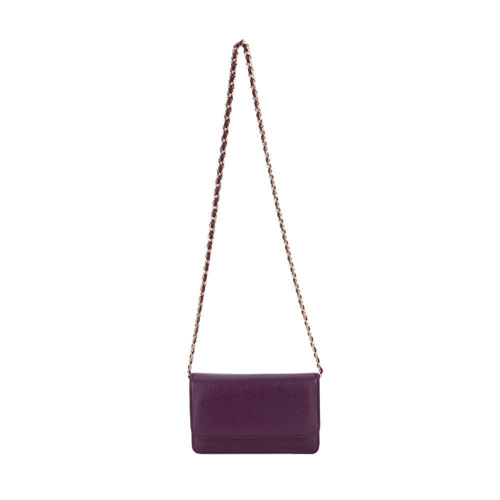 Small leather chain bag, purple, chain strap