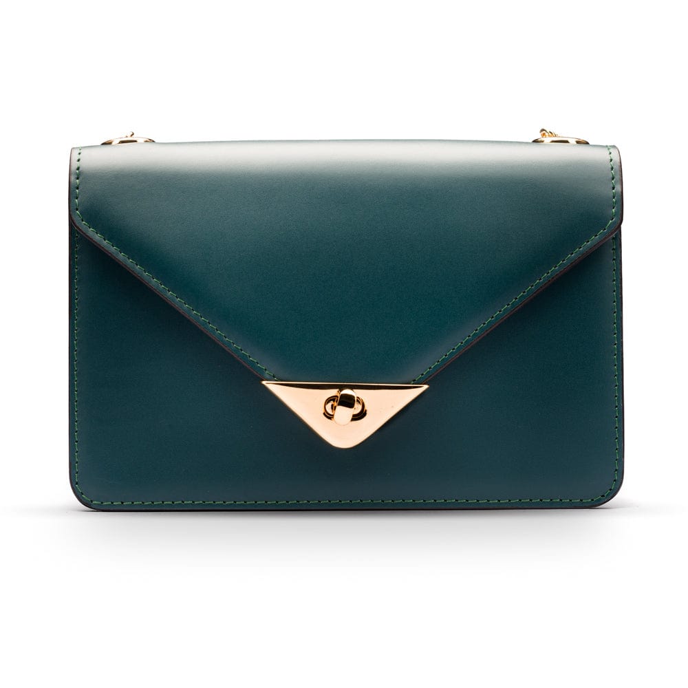 Small leather envelope chain bag, green, front view