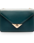 Small leather envelope chain bag, green, front view