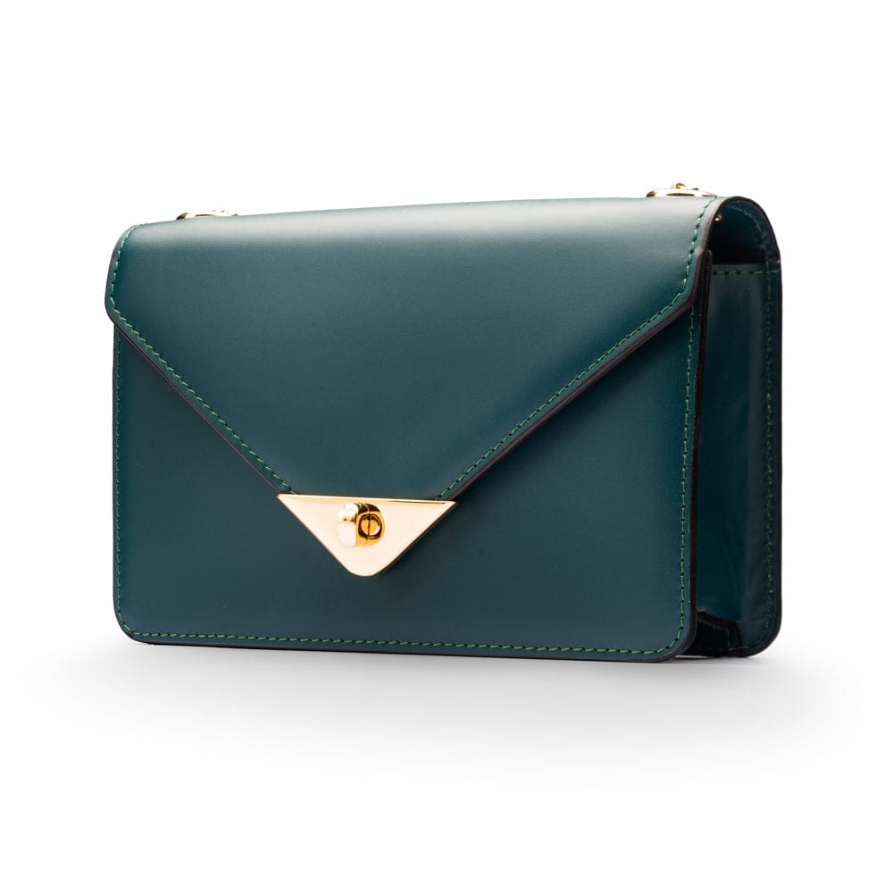 Small leather envelope chain bag, green, front view