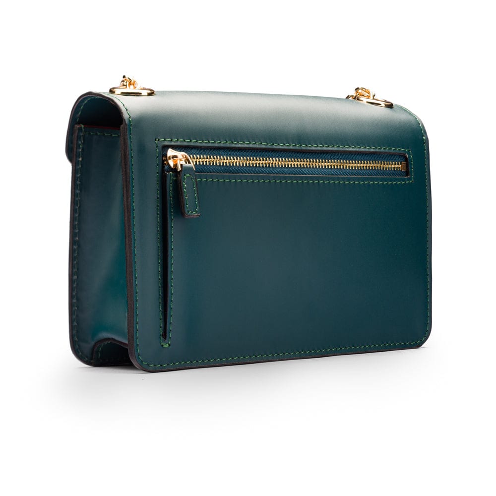 Small leather envelope chain bag, green, back view