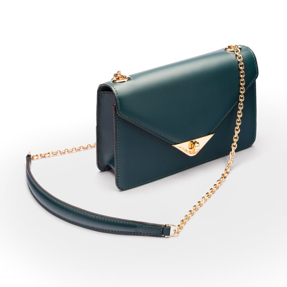 Small leather envelope chain bag, green, side view