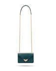 Small leather envelope chain bag, green, shoulder strap