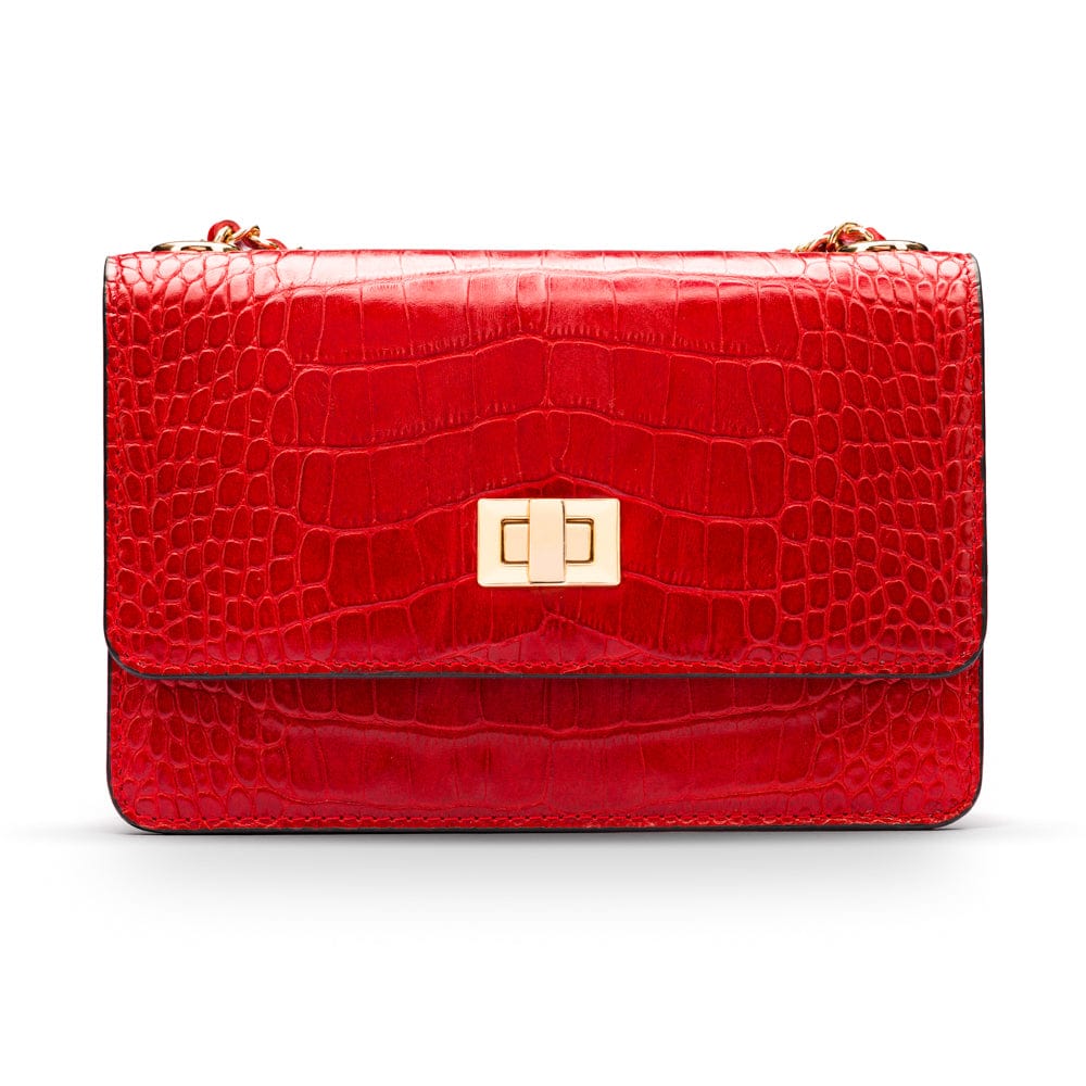 Mini chain bag, red croc, front view